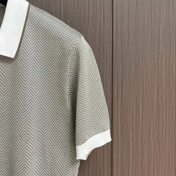 Kiton Light Gray Colorblock Knitted Polo Shirt